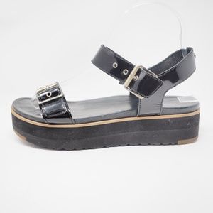 UGG Angie Leather Platform Sandals Black 7.5